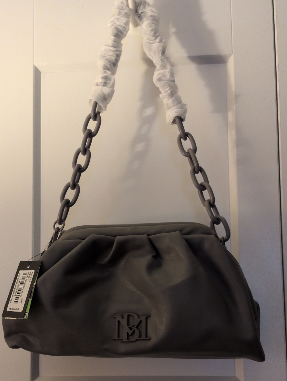 Badgley Mishka Grey Padded Shoulder Bag with Chain Strap